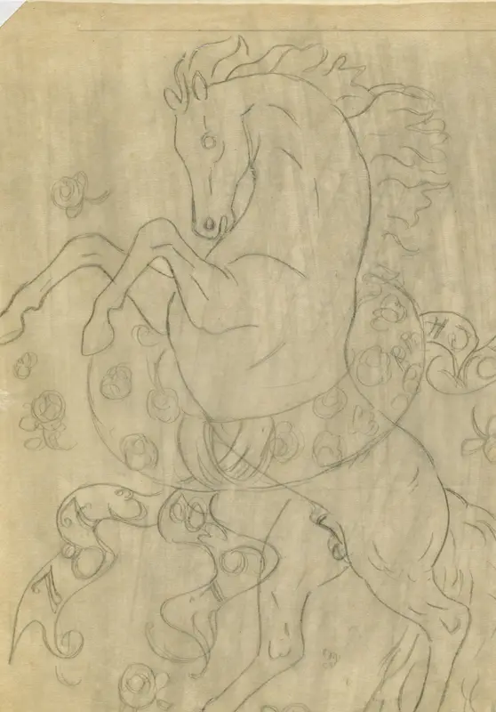 Zonder titel Steigerend paard met decoratieve bloemenkrans Wall Art by Leo Gestel - High-Resolution Digital Print