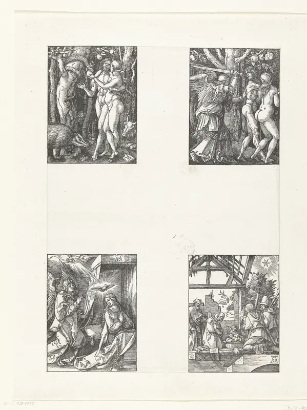 Zondeval, Adam en Eva verdreven uit het paradijs, Annunciatie, Aanbidding der herders Wall Art by Unknown - High-Resolution Digital Print
