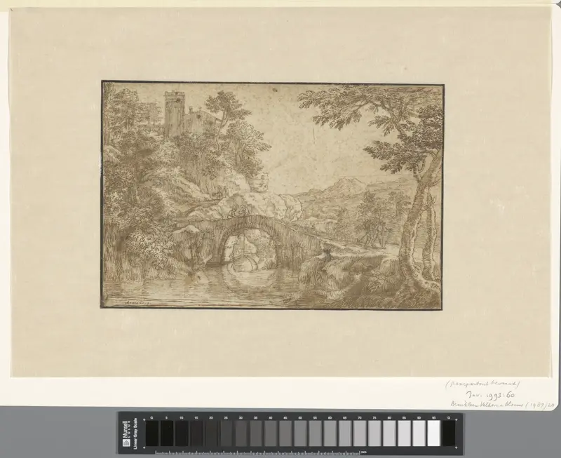 Zuidelijk landschap met een brug over een rivier Wall Art by Unknown - High-Resolution Digital Print
