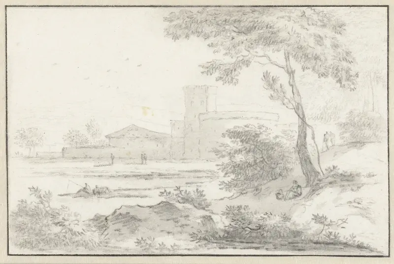 Zuidelijk landschap met een fort op de achtergrond Wall Art by Hendrik van der Straaten - High-Resolution Digital Print