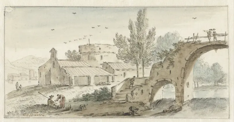 Zuidelijk landschap met een stenen brug Wall Art by Hendrik van der Straaten - High-Resolution Digital Print