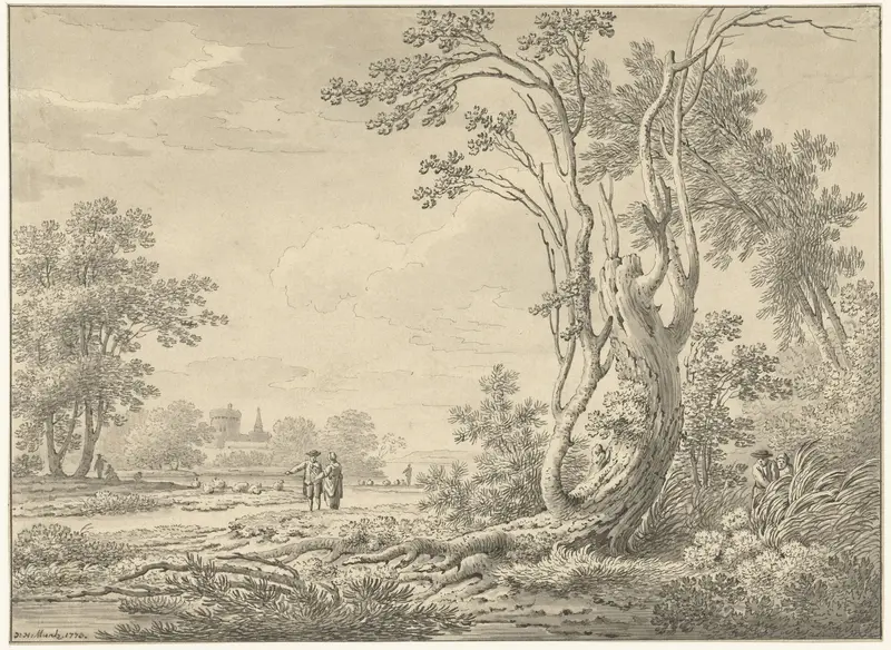 Zuidelijk landschap met kasteel, vee en wandelaars Wall Art by Johann Heinrich Müntz - High-Resolution Digital Print