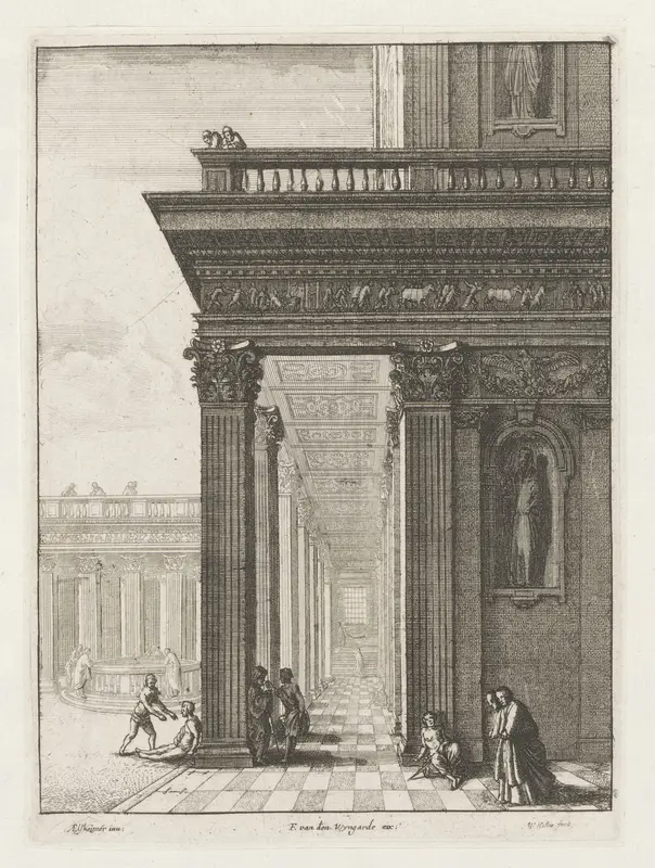 Zuilengalerij en binnenplaats van een paleis Wall Art by Unknown - High-Resolution Digital Print