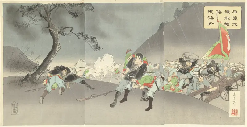 Zware gevechten te Pyongyang tonen de Japanse strijdlust aan het buitenland. Wall Art by Unknown - High-Resolution Digital Print