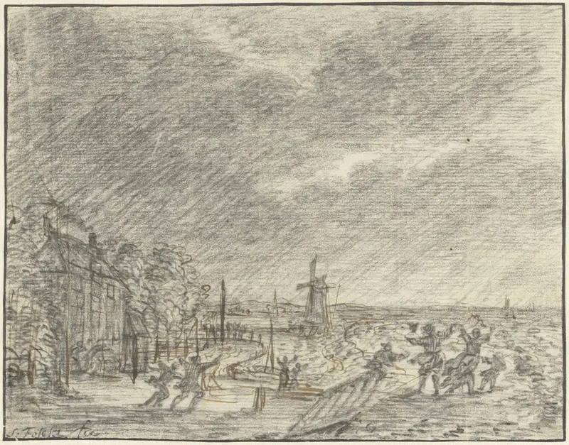 Zware storm en overstroming bij Halfweg, 15 november 1775 Wall Art by Simon Fokke - High-Resolution Digital Print