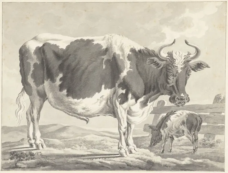 Zwartbonte stier en een varken Wall Art by Jacob Elias van Varelen - High-Resolution Digital Print