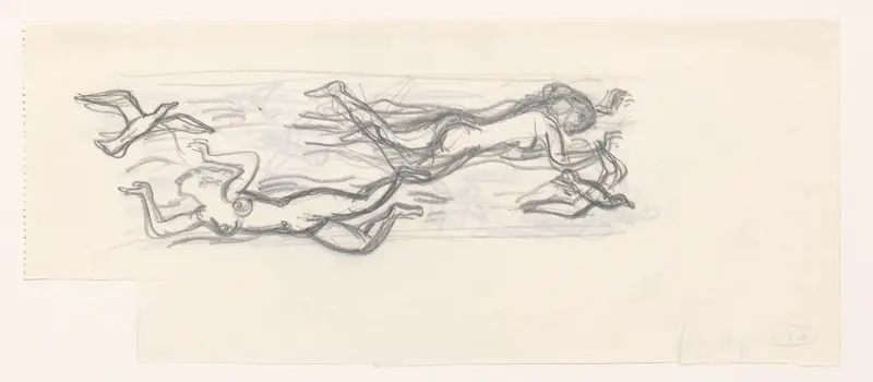Zwevende naakte vrouwen in de lucht tussen de zeemeeuwen Wall Art by Leo Gestel - High-Resolution Digital Print