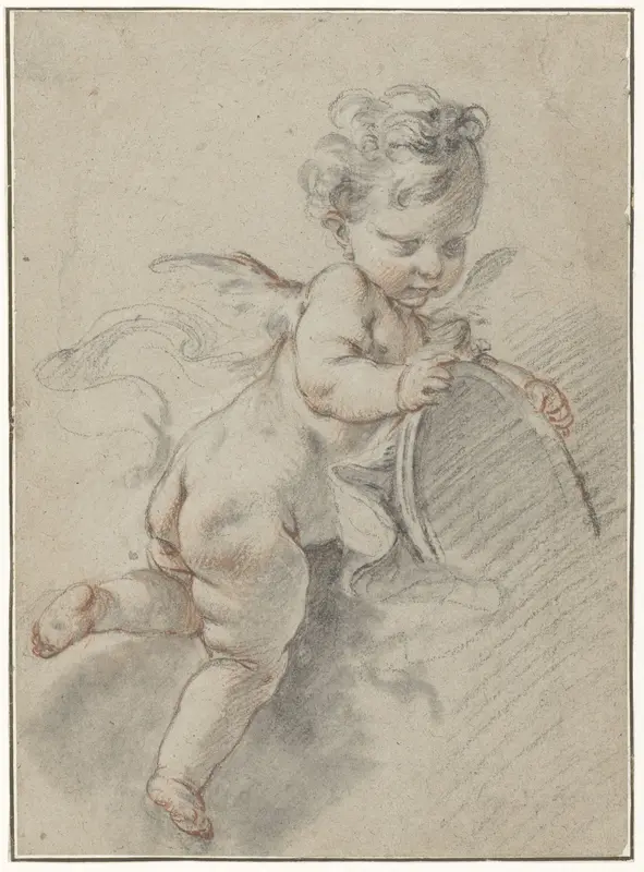 Zwevende putto met een toiletspiegel Wall Art by François Boucher - High-Resolution Digital Print