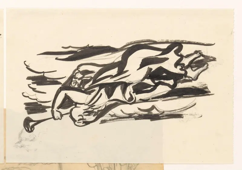 Zwevende vrouw met trompet Wall Art by Leo Gestel - High-Resolution Digital Print