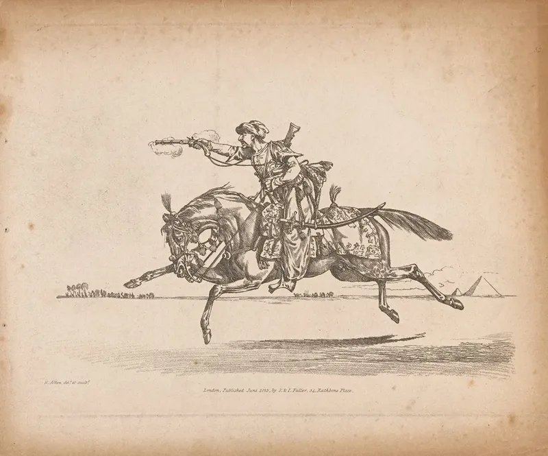A Charging Mameluke Firing A Pistol Wall Art by Henry Thomas Alken - High-Resolution Digital Print