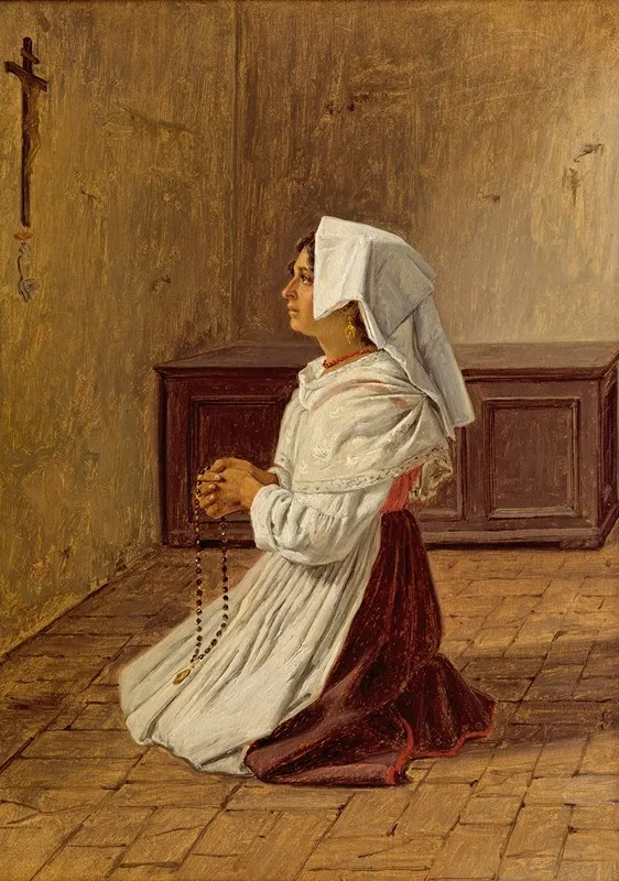 A Praying Italian Woman Wall Art by Martinus Rørbye - High-Resolution Digital Print