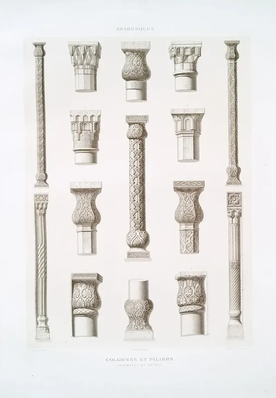 Arabesques Colonnes Et Piliers Ensembles Et Details Wall Art by Émile Prisse d'Avennes - High-Resolution Digital Print