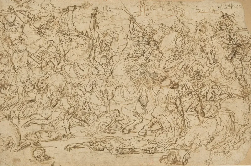 Battle Of Horsemen And Foot Soldiers Wall Art by Guglielmo della Porta - High-Resolution Digital Print