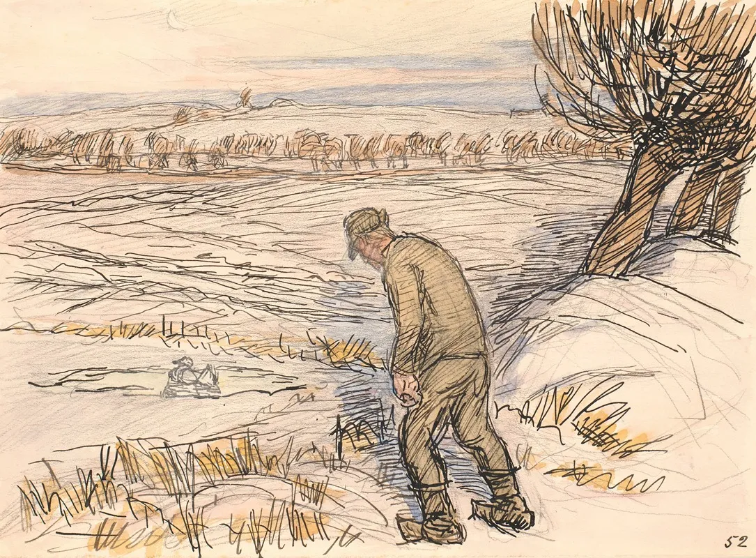 Bonden Ved Den Frosne So Wall Art by Fritz Syberg - High-Resolution Digital Print