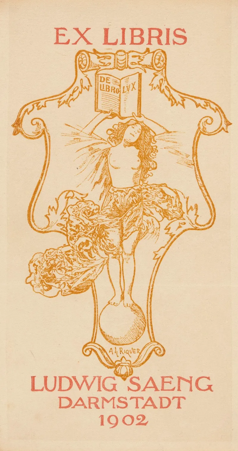Bookplate Of Ludwig Saeng Darmstadt 1902 Wall Art by Alexandre de Riquer - High-Resolution Digital Print