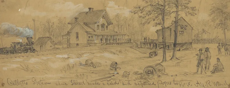 Catletts Station Where Stuart Made A Raid And Captured Popes Baggage Wall Art by Alfred Rudolph Waud - High-Resolution Digital Print