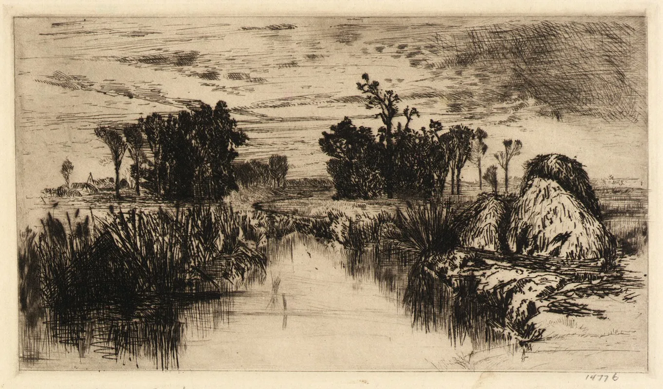 Cattails And Trees Wall Art by Mary Nimmo Moran - High-Resolution Digital Print