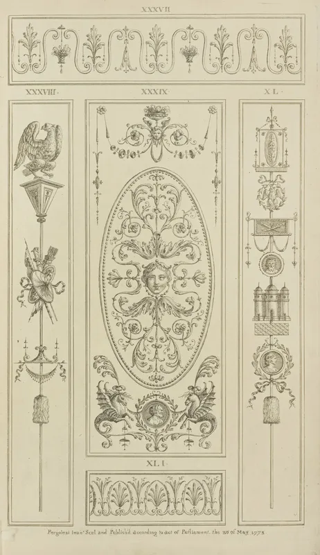 Central Ornamental Design Of Womans Face With Vegetal Shapes Wall Art by Michael Angelo Pergolesi - High-Resolution Digital Print