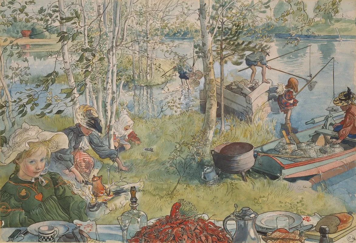 Crayfishing Wall Art by Carl Larsson - High-Resolution Digital Print