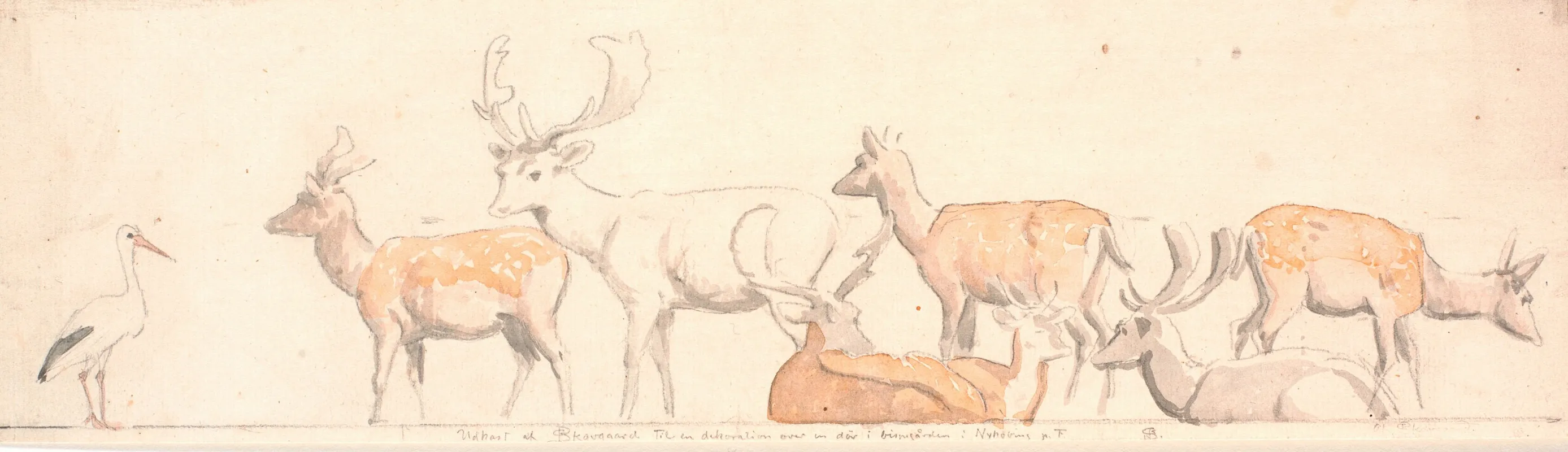 En Rudel Hjorte Og En Stork Wall Art by P. C. Skovgaard - High-Resolution Digital Print