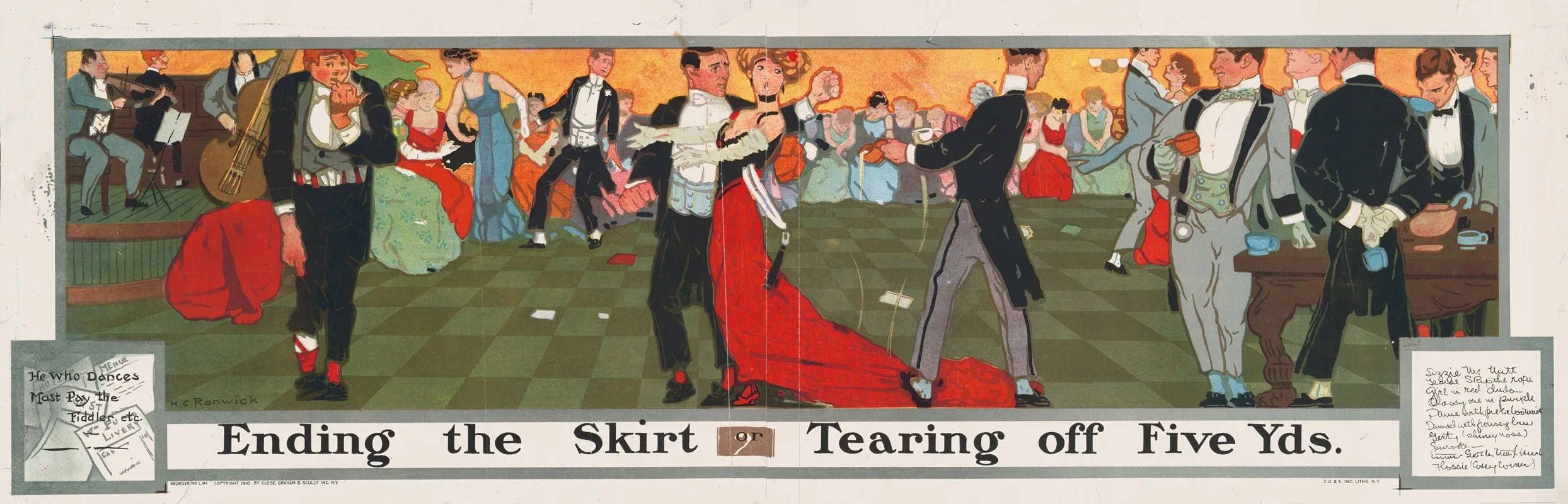 Ending The Skirt Or Tearing Off Five Yds He Who Dances Must Pay The Fiddler Etc Wall Art by Howard Crosby Renwick - High-Resolution Digital Print