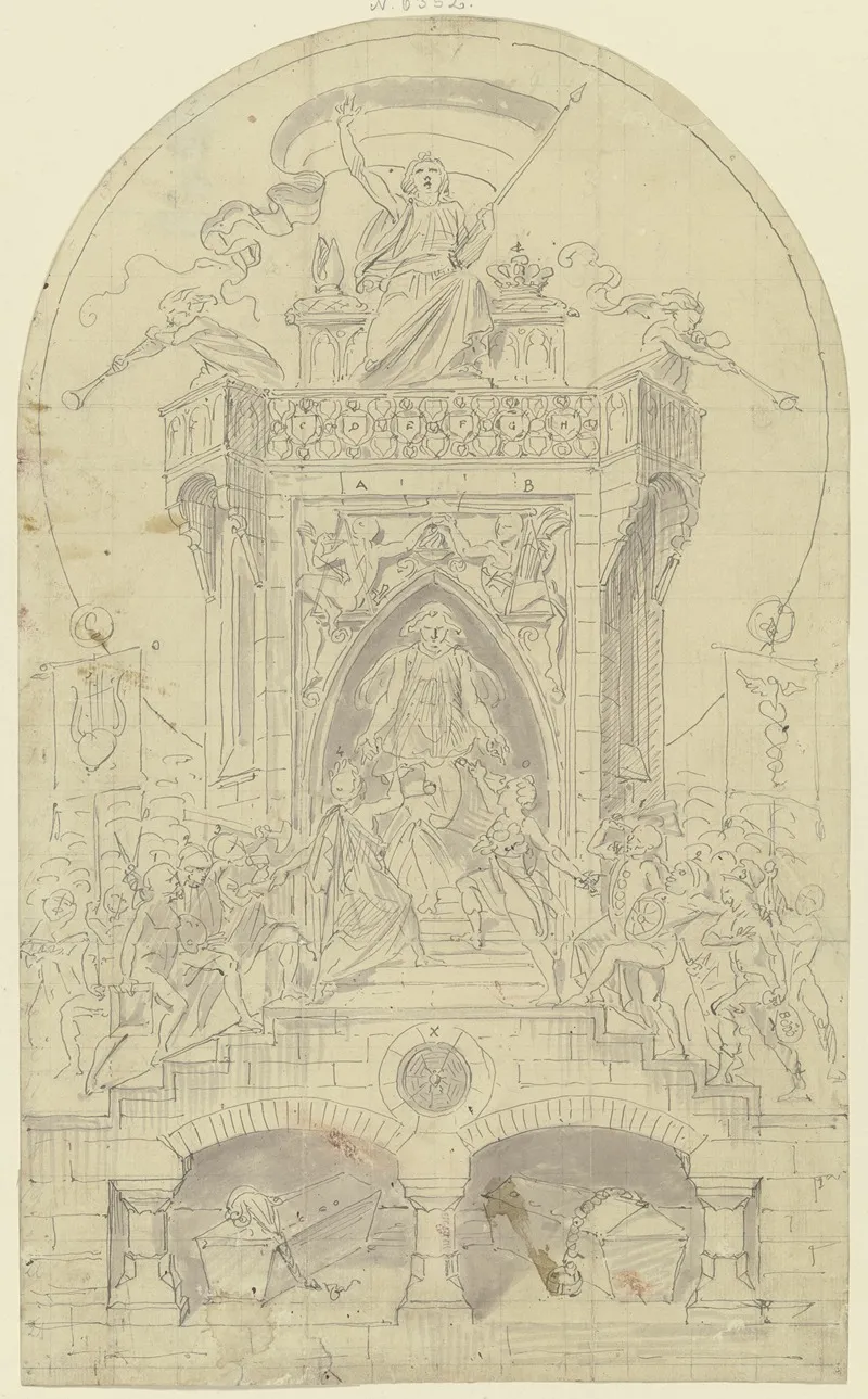 Entwurf Fu Das Transparent Am Hollandischen Hofe Zu Ehren Des Vorparlaments Zu Frankfurt 1848 Wall Art by Johann Baptist Scholl The Younger - High-Resolution Digital Print