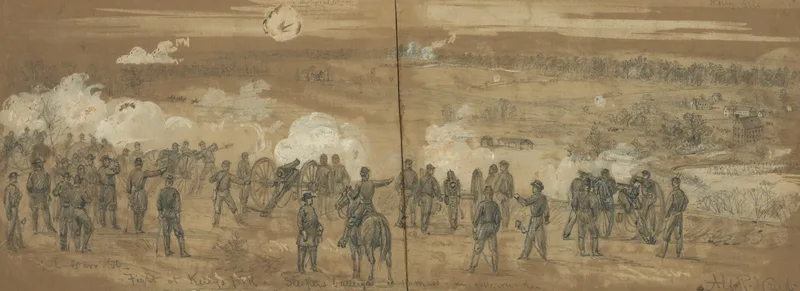 Fight At Kellys Ford Sleepers Battery Wall Art by Alfred Rudolph Waud - High-Resolution Digital Print