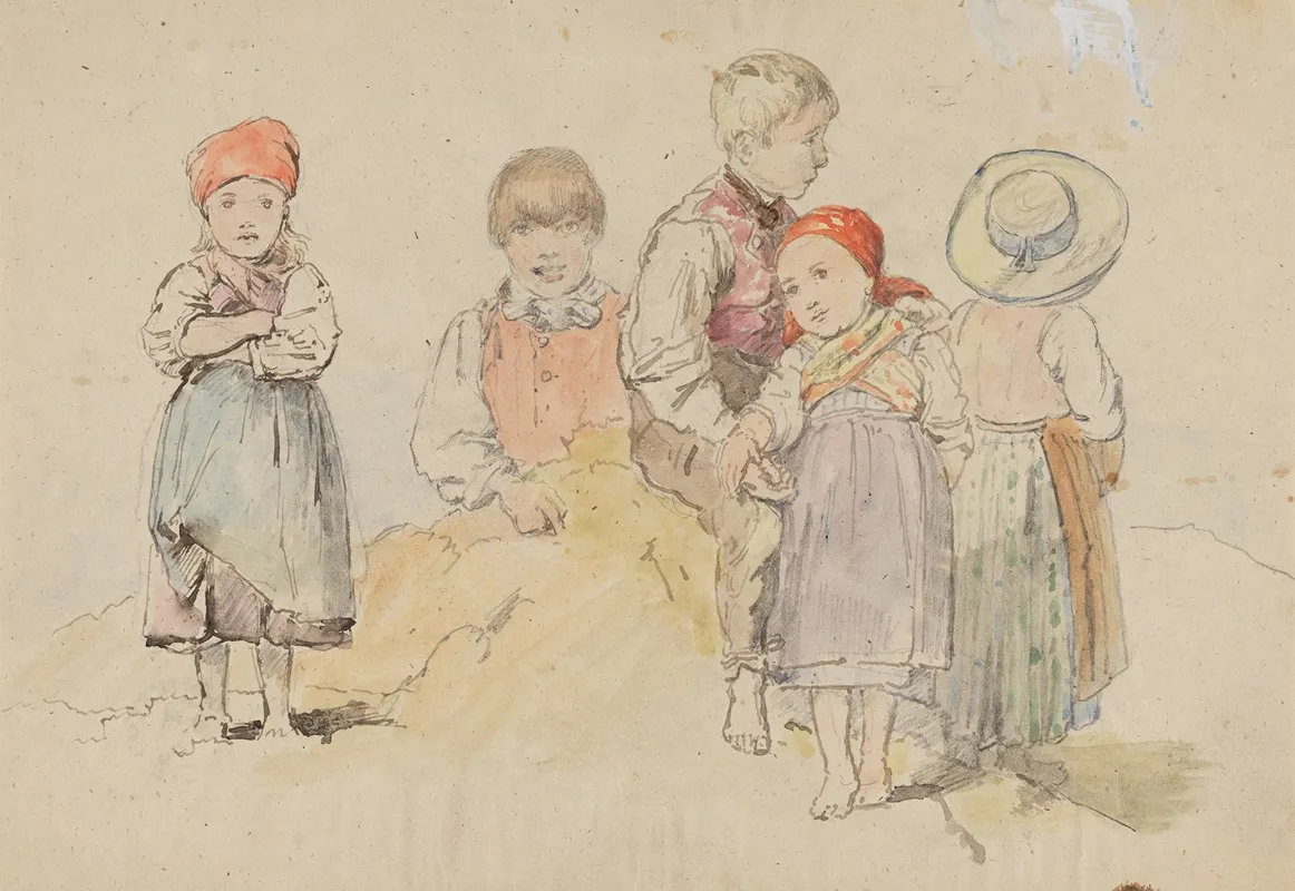 Funf Schwarzwalder Bauernkinder Wall Art by Johann Baptist Kirner - High-Resolution Digital Print