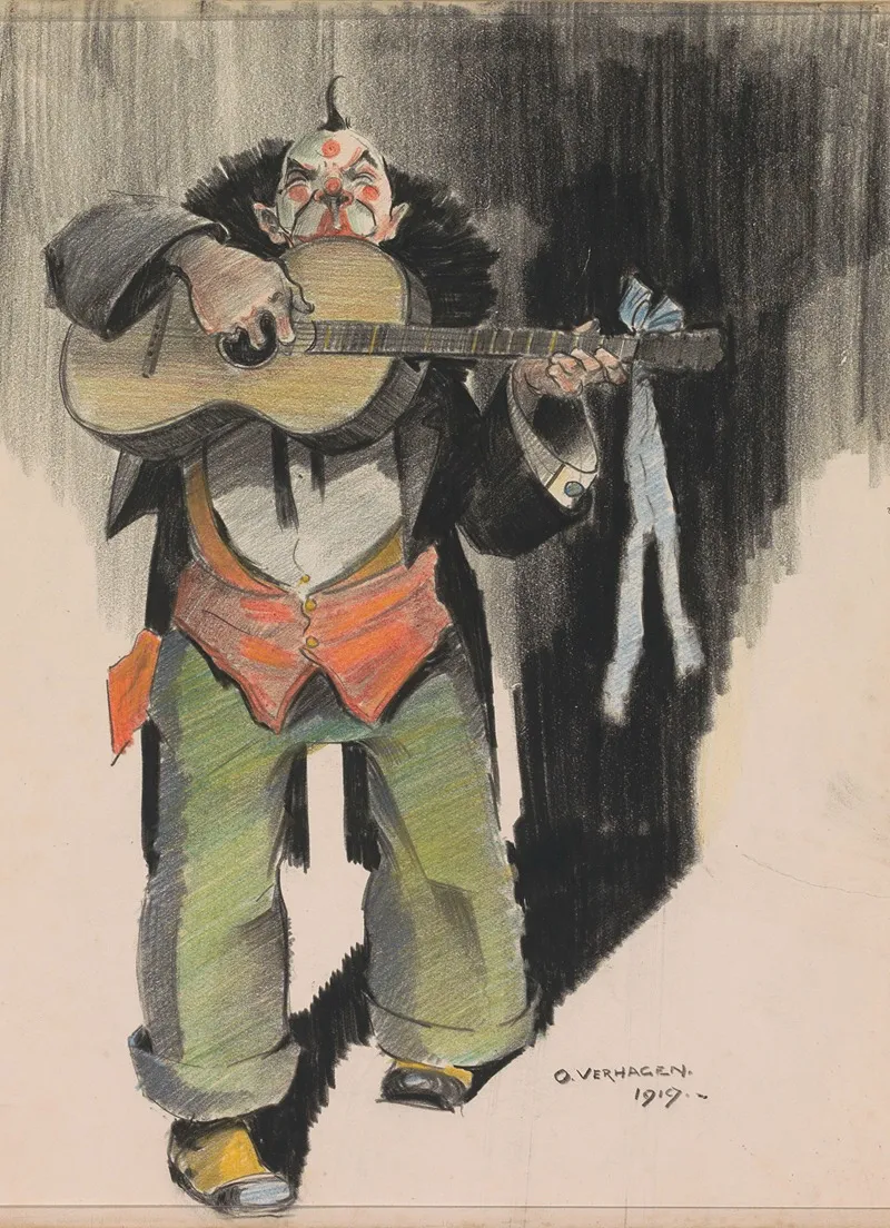 Geschminkte Gitaarspelende Man Wall Art by Otto Verhagen - High-Resolution Digital Print