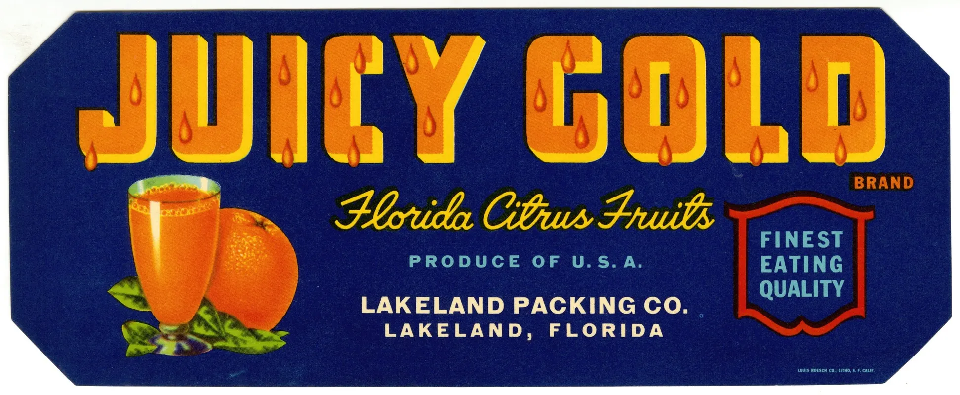 Juicy Gold Brand Florida Citrus Fruit Label Wall Art by Anonymous - High-Resolution Digital Print