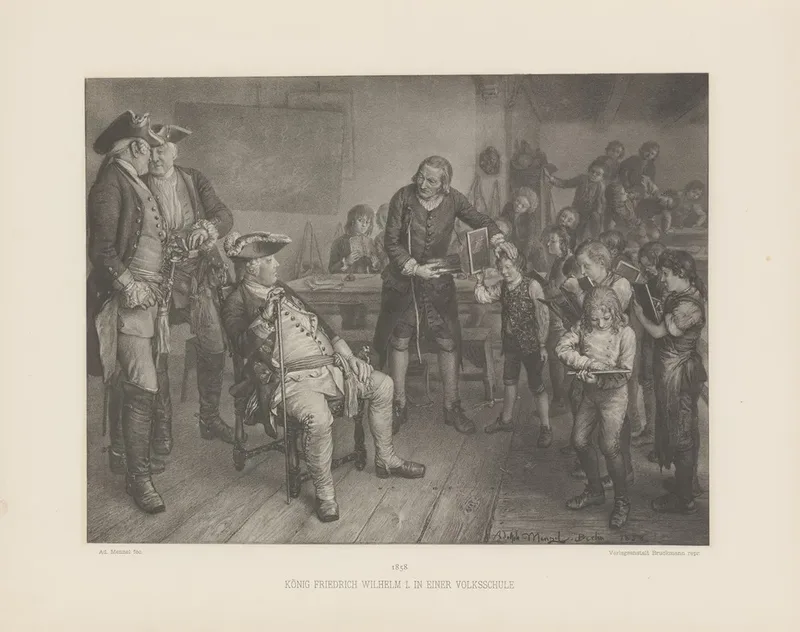 Konig friedrich wilhelm i in einer volksschule Wall Art by Adolph von Menzel - High-Resolution Digital Print