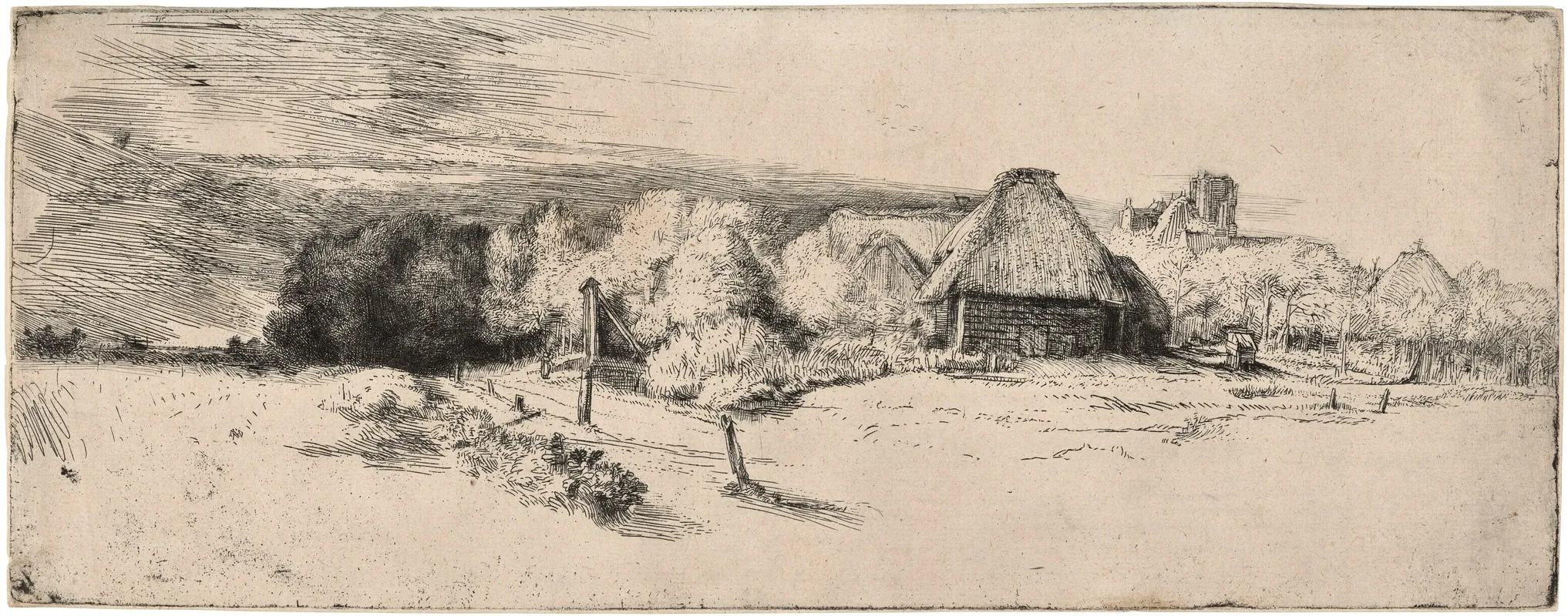 Landscape With A Farm Building And The House With The Tower Wall Art by Rembrandt van Rijn - High-Resolution Digital Print
