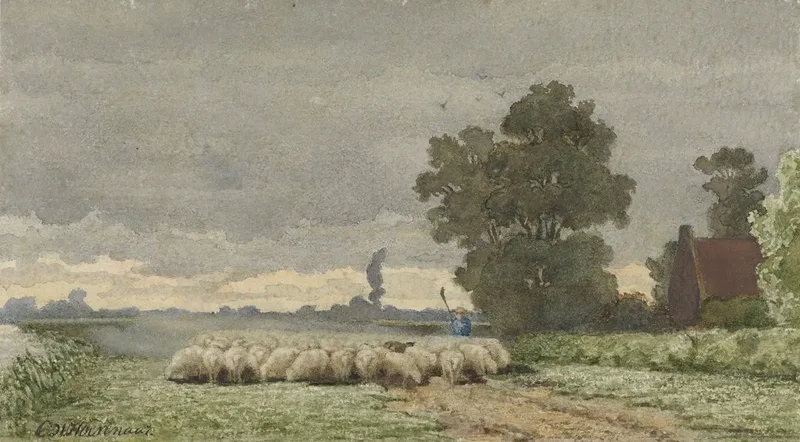 Landschap Met Kudde Schapen Wall Art by Cornelis Willem Hoevenaar II - High-Resolution Digital Print