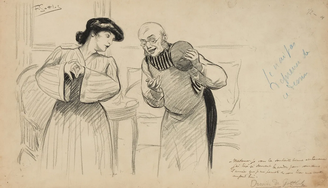 Madame Je Vous La Souhaite Bonne Et Heureuse Jai Tire Si Souvent Le Cordon Pour Vous Dans Lannee Que Je Me Permets D Wall Art by Fernand Louis Gottlob - High-Resolution Digital Print