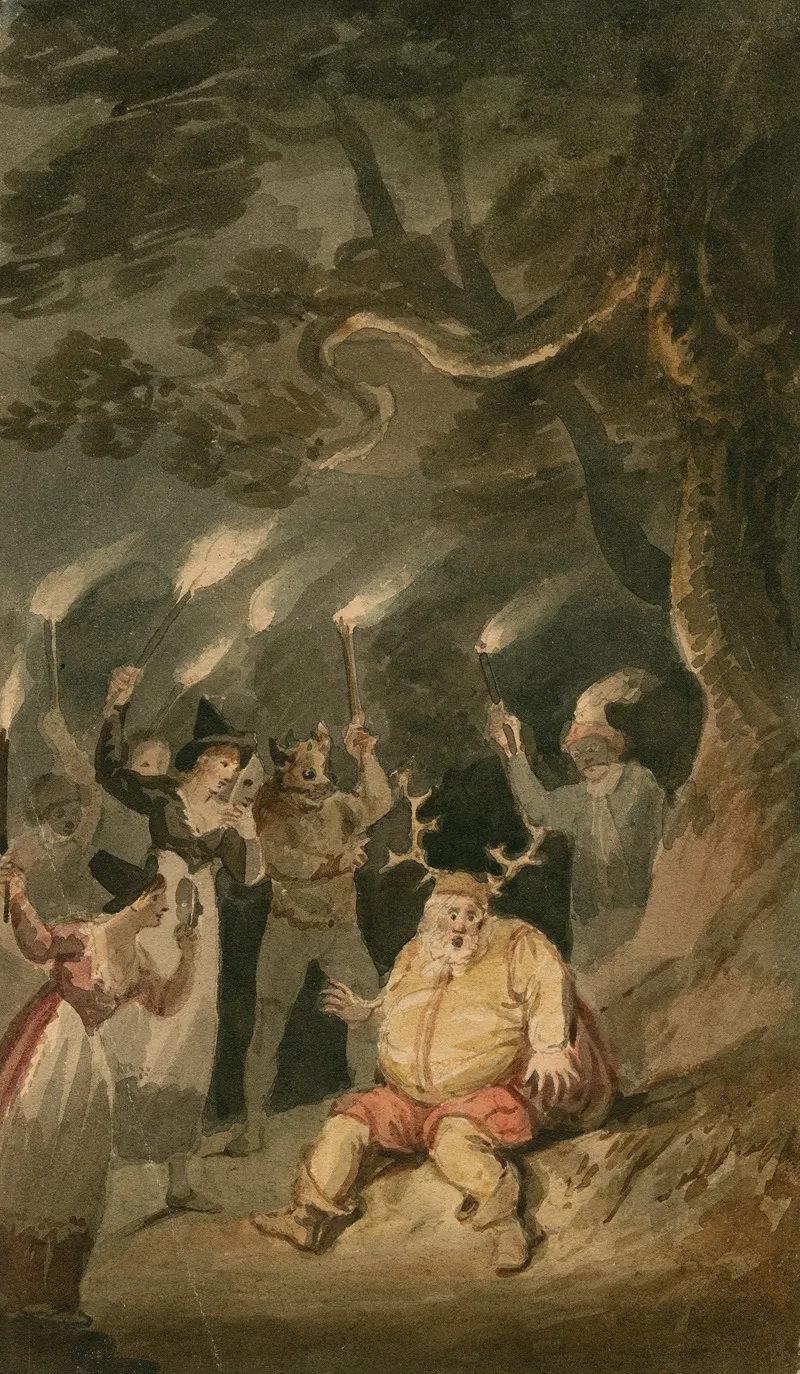 Merry Wives Of Windsor V 5 Falstaff And The Fairies At The Oak Wall Art by Edward Bird - High-Resolution Digital Print