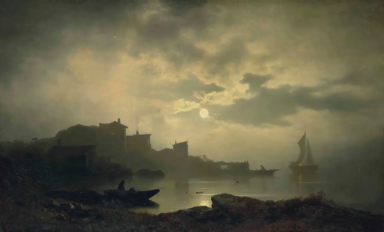 Moonlit Bay Wall Art by Sophus Jacobsen - High-Resolution Digital Print