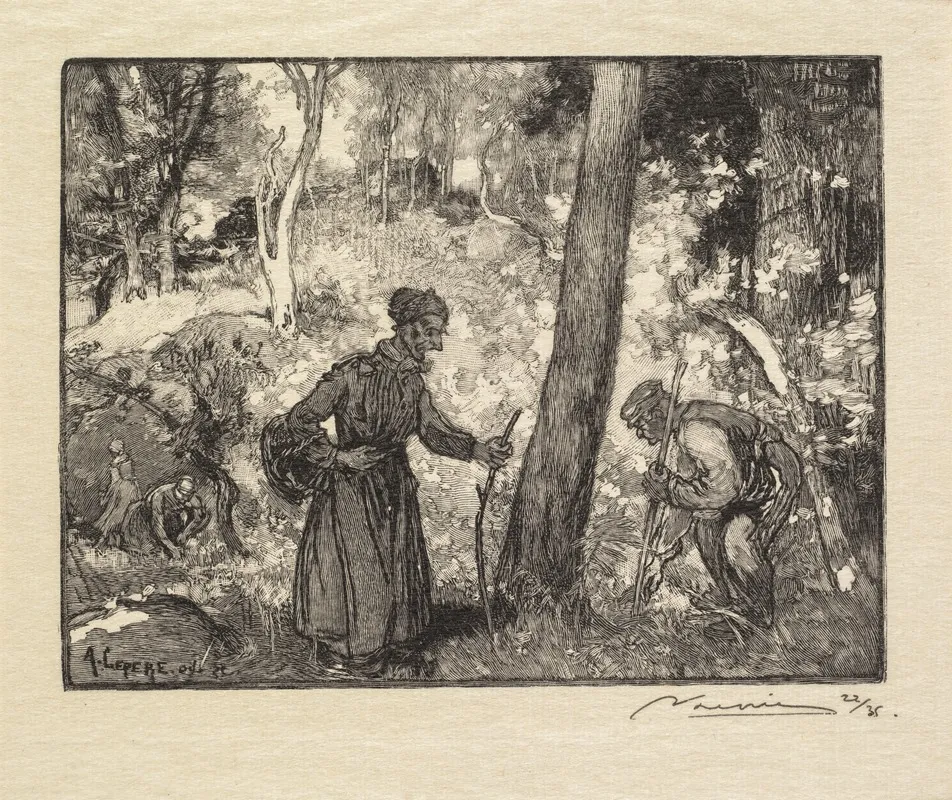 Mushroom Hunters At The Rocher Bernard Wall Art by Auguste Louis Lepère - High-Resolution Digital Print