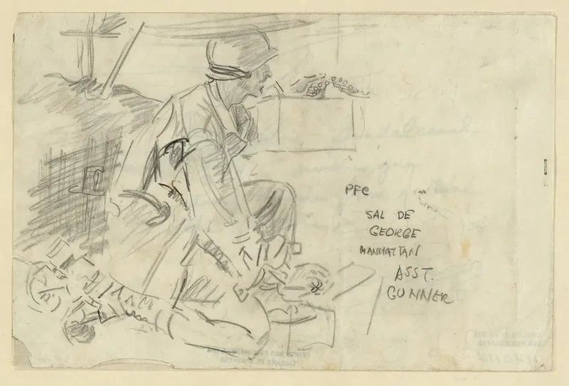Pfc Sal De George Manhattan Asst Gunner Wall Art by Howard Brodie - High-Resolution Digital Print
