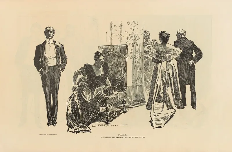 Puzzle Find The Girl Who Has Been Kissed Within Ten Minutes 2 Wall Art by Charles Dana Gibson - High-Resolution Digital Print