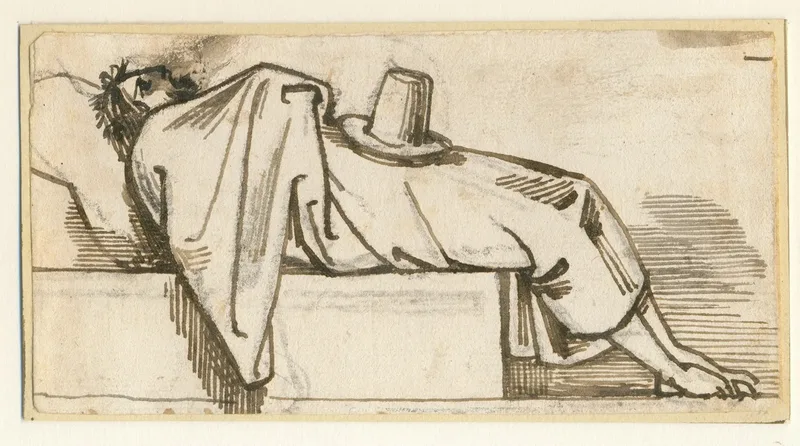 Resting Man Lying On His Back A Hat Over His Groin Wall Art by David Humbert de Superville - High-Resolution Digital Print