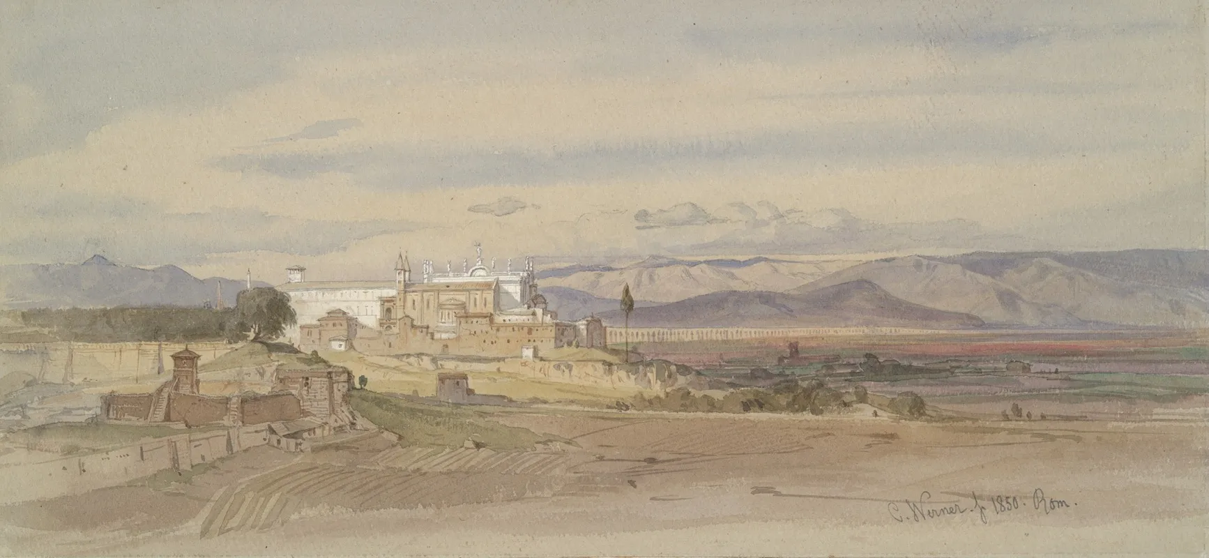 Roman Landscape With San Giovanni In Laterano Wall Art by Carl Friedrich Heinrich Werner - High-Resolution Digital Print
