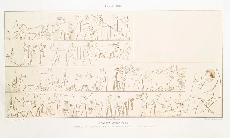 Sculpture Travaux Agricoles Tombeau De Chamhati Intendant Des Domaines Xviiie Wall Art by Émile Prisse d'Avennes - High-Resolution Digital Print