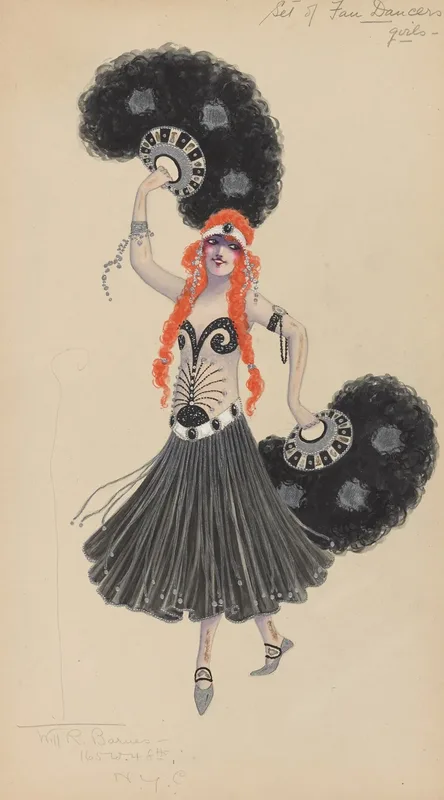 Set Of Fan Dancers Girls Wall Art by Will R. Barnes - High-Resolution Digital Print
