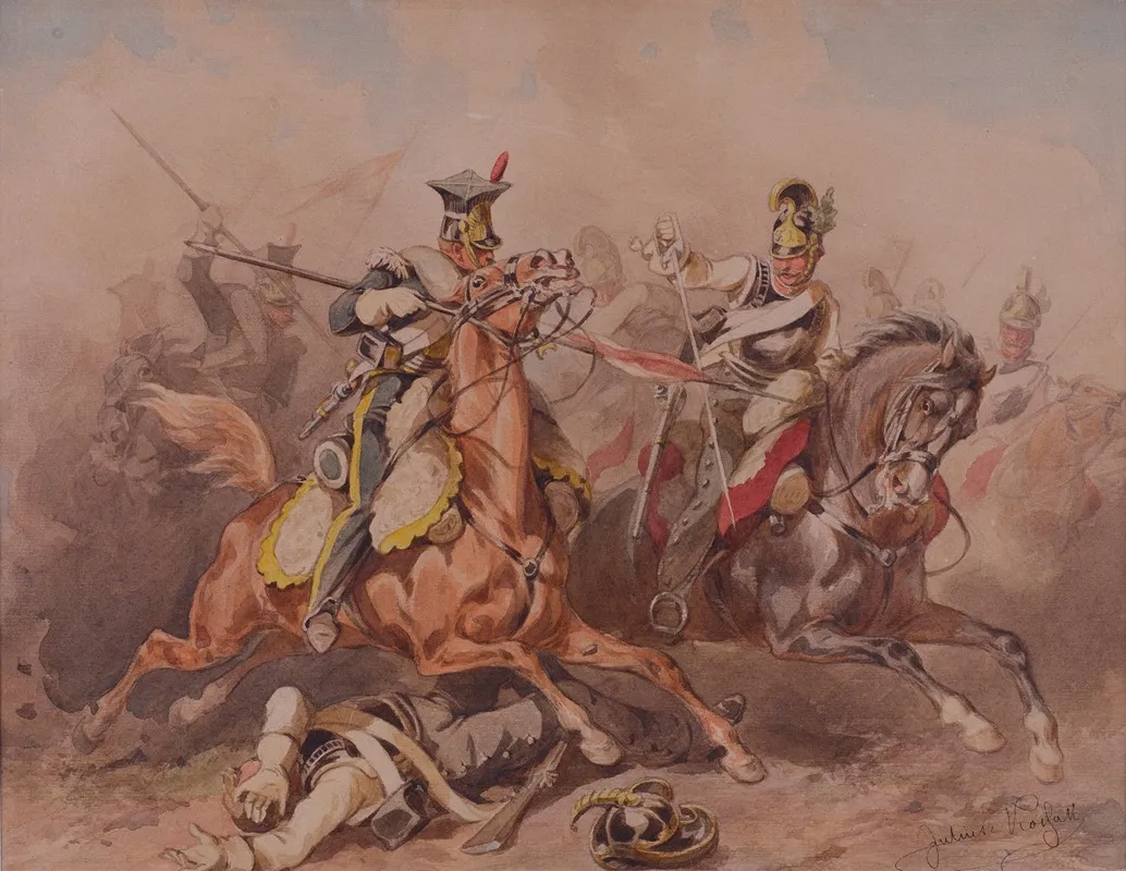 Skirmish Between Lancers From The Legion Of The Vistula And The Russian Cuirassiers Wall Art by Juliusz Kossak - High-Resolution Digital Print