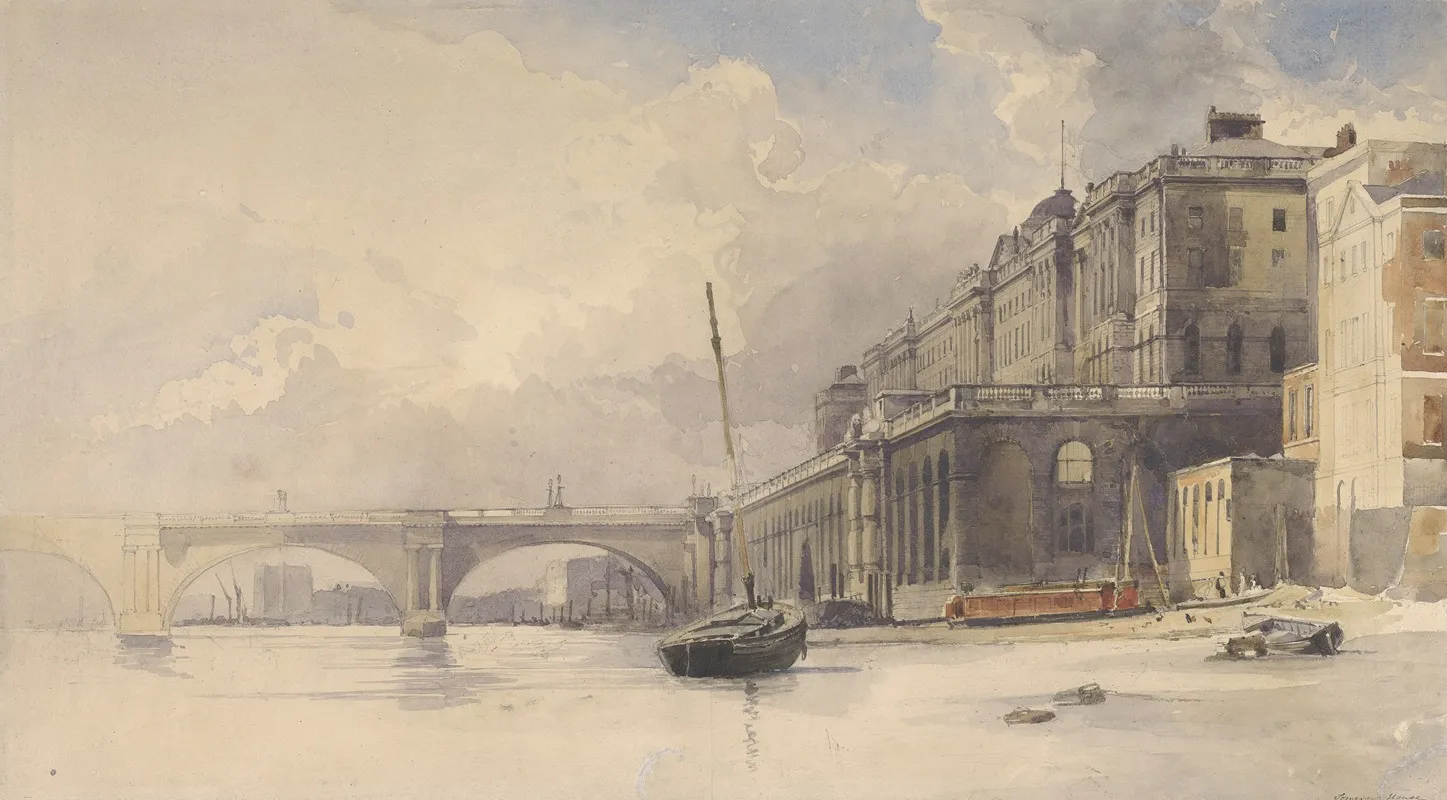 Somerset House And Waterloo Bridge Wall Art by William Edward Dighton - High-Resolution Digital Print