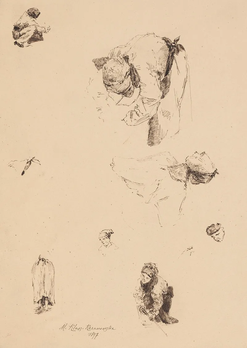 Studies Of A Peasant Woman Wall Art by Maria Klass-Kazanowska - High-Resolution Digital Print