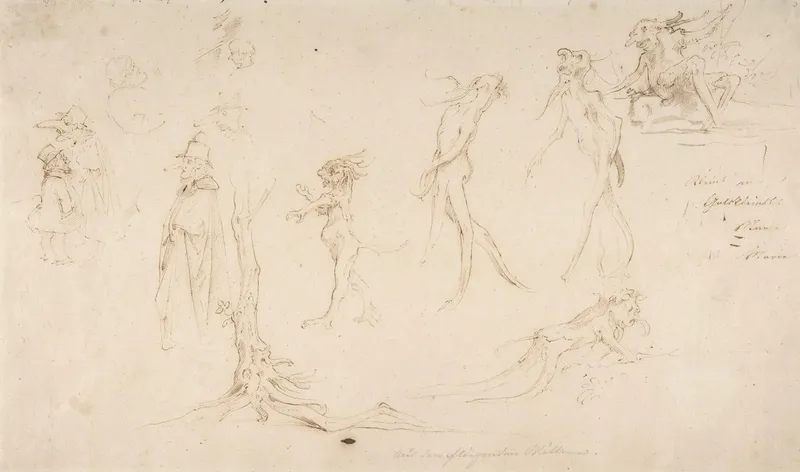Studies Of Imaginary Woodland Creatures And Other Figures Wall Art by Moritz von Schwind - High-Resolution Digital Print