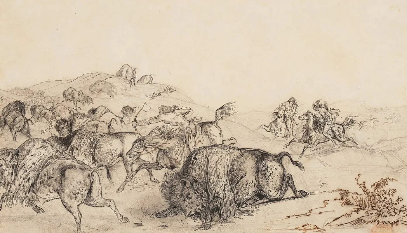 The Buffalo Hunt 2 Wall Art by Karl Bodmer - High-Resolution Digital Print