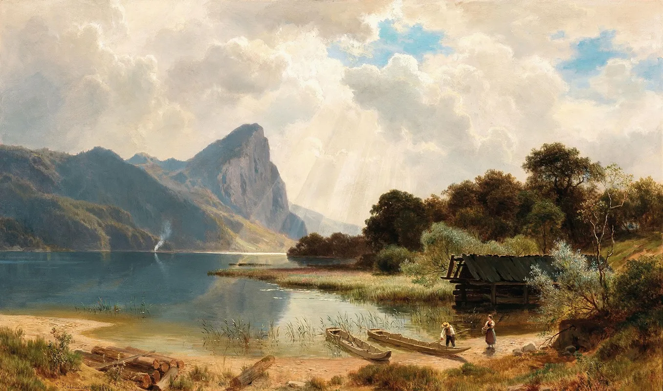 The Drachenstein On Lake Mondsee Wall Art by Ludwig Halauska - High-Resolution Digital Print