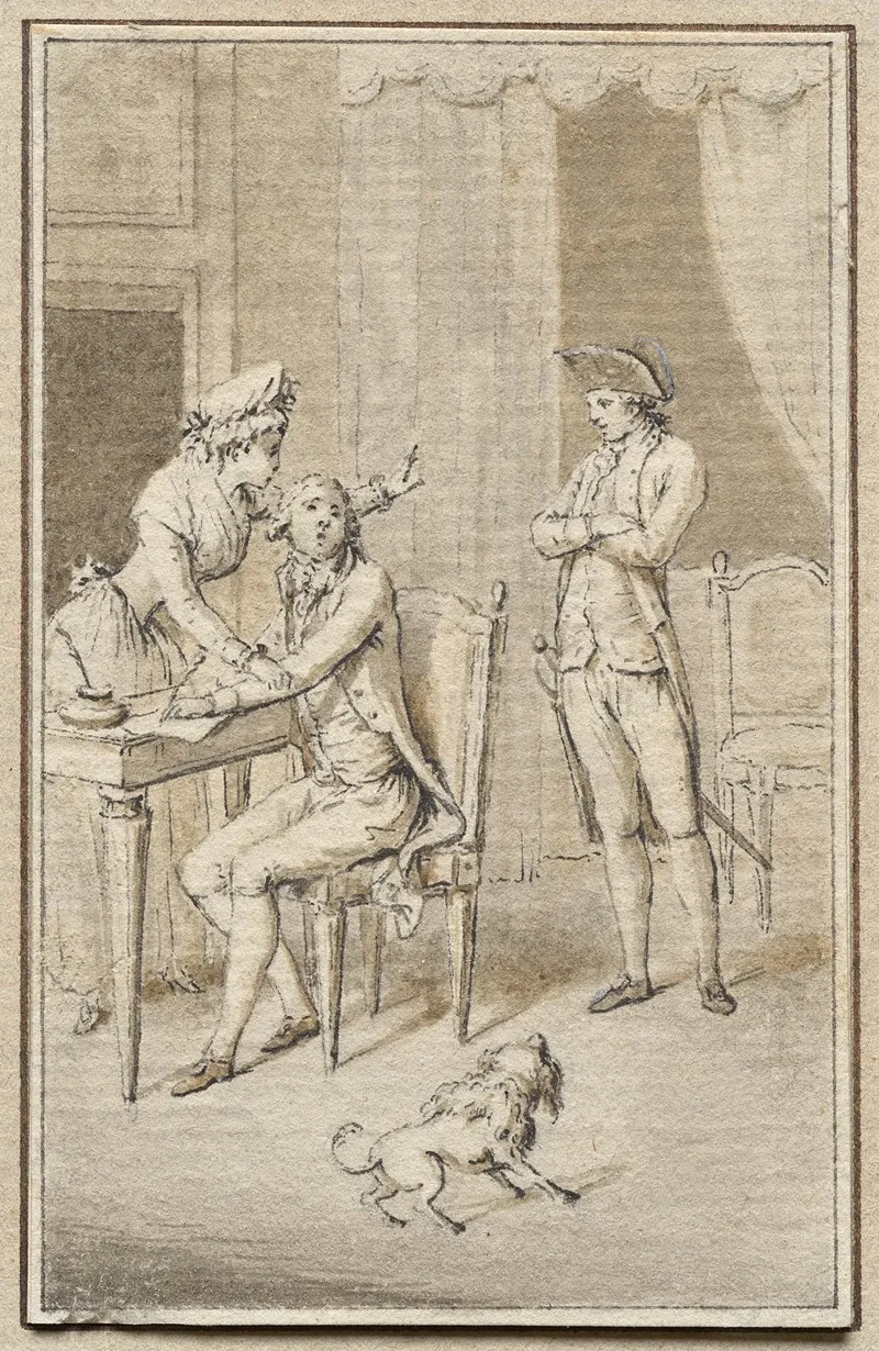 Three Figures With A Dog Wall Art by Jean-Michel Moreau le Jeune - High-Resolution Digital Print